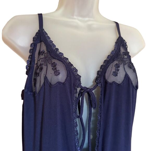 Savage X Fenty Blue Flowy Lace Lingerie Cover Up Sexy Maxi Open Cami Slip Dress - Picture 4 of 11